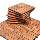Sonnewelt 2m² Holzfliesen Balkon Bodenbelag aus Akazienholz 30x30cm, 22 Stück Holzfliesen Mosaik Balkonfliesen Terrassenfliesen für Garten Terrasse Balk
