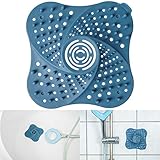 Abflusssieb aus TPR, 13 x 13 cm, 1 x blau, mit 4 starken Saugnäpfen, hält Abläufe frei von Haaren und Dreck, Abfluss Haarsieb für Dusche und Badewanne, Abfluss Abdeckung Haarfänger, Ab