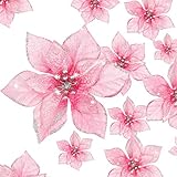 WILLBOND 36 Stück Weihnachten Glitzer Weihnachtsstern Blumen Künstliche Blumen Hochzeit Glitzer Weihnachtsbaum Neujahr Ornamente (Rosa, 3 Zoll, 4 Zoll, 6 Zoll)