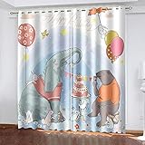 YTSDBB Blickdicht Gardinen für Schlafzimmer Cartoon Schwarzbär Elefant B 160 x H 115 cm 3D Digitaldruck Druckmuster Öse thermisch isoliert 90% für Schlafzimmer Wohnzimmer ​Kinderzimmer Junge mit M