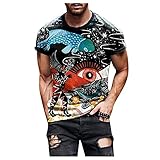 Unisex 3D Print Casual T-Shirt Graphic Kurzarm + 3D Druckmuster Soft Sommer getragen Tee Tops Gr. 58, Mehrfarbig