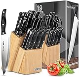 Messerblock mit Messer, 19-teiliges Messerset Premium Messerblock Küchenmesserset mit Holzblock, Edelstahl Messerset mit Messerschärfer, perfektes Messerset Set Geschenk