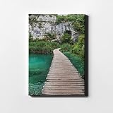 DesFoli Brücke Felsen Meer Dschungel Wald Höhle Leinwand LH0882 Größe 50 cm x 70