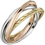 JOBO Damen-Ring verschlungen aus 925 Silber tricolor vergoldet Größe 66