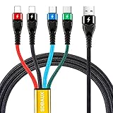 SDBAUX Multicolor Nylon geflochtenes Multi Phone Ladekabel 4 in 1 Schnellladung mit 2 iP Micro USB Typ C Phone Ladekabel für verschiedene Smartphones Tablets - 1,2