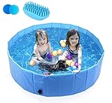 pecute Hundepool Schwimmbad Für Hunde und Katzen Swimmingpool Hund Planschbecken Hundebadewanne Faltbarer Pool Für Kinder Den Hund Katze Geschenk - Haustier Badebürste M (120 * 30cm)