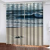 EEXDMX Gardinen mit Ösen 300x280 cm Verdunklungsvorhänge Strandwellenlandschaft Thermo Vorhang Blickdicht für Schlafzimmer & Wohnzimmer 2 Stück