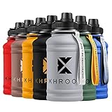 Khroom® Edelstahl Trinkflasche Sport 1,3 L - Kohlensäure geeignet & bruchfest - BPA freie Edelstahlflasche für Fitness & Freizeit | Wasserflasche mit Gummibeschichtung | Water Bottle Sportflasche G