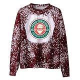 HJHGJ Unisex Weihnachten T-Shirts Patchwork Santa Printed Halbe Hülse O-Neck Pullover Mode Neuheit Slim Fit Eng Leicht Dünn Herbst Winter Sweatshirts Paare Hoodies Sweater Tops, wein, XXL
