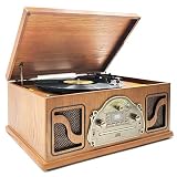 Lauson OM84 Stereoanlage mit Plattenspieler CD und Bluetooth Vintage Schallplattenspieler mit Integrierten Lautsprechern MP3 CD Player USB FM Radio Plattenspieler Retro (Braun)