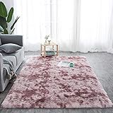 Hochflor Teppich wohnzimmerteppich Langflor - Teppiche für Wohnzimmer flauschig Shaggy Schlafzimmer Bettvorleger (120 x 160 cm, Dunkelrosa mit M