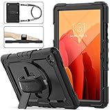 SEYMAC stock Hülle für Samsung Galaxy Tab A7 10,4 Zoll 2020 (SM-T500/T505/T507), Stoßfeste Ganzkörper-Schutz Hülle mit Displayschutzfolie Stifthalter[360 Grad Drehbarer Ständer]& Handschlaufe(Schwarz)