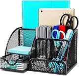 Bingobang Tisch Organizer Metall,Schreibtisch Organizer Stifte Organizer mit 7 Fächern,für das Büro, Schere, Post-it, Haftnotizen(Schwarz)