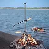 TZUTOGETHER Lagerfeuer Schwenkgrill Grillrost, 360° Verstellbarer Grillrost mit Erdspieß Kurbel Campfire Swivel Grill 3-4 Personen Grillgalgen Rost für Feuerschale Camping Picknick Outdoor BBQ