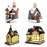Harilla 4X Weihnachtsszene Haus LED Licht Dorf Set Weihnachten Home Fairy Garden D