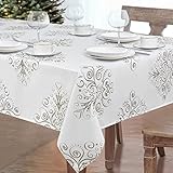 Yrendenge Tischdecke Abwaschbar Tischdecke Grau Elegante Abwischbar Wasserdicht Tischdecken für Wohnzimmer Küche Garten 130*220