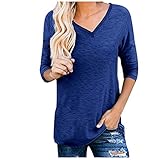 Damen Tshirt Kurzarm Sommer Oberteile Wickeltops V-Ausschnitt T-Shirt Sommer Tops Damenmode Langarm Top V-Ausschnitt Solides Top Loses Casual T-Shirt Top