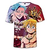 Zcbm Männer Frauen Jugendliche 3D Druck Kurzarm Rundhals Top The Seven Deadly Sins Meliodas Ban Grafik Halber Ärmel Pullover Regular Fit T-Shirt,L