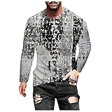 Chejarity Herren Bunte Langarmshirt Henley T-Shirt Langarm Lässige Männer Rundhals Langarmshirt Langarm Aufdruck Oberteil Long