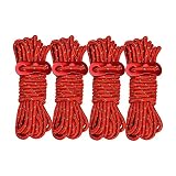 Colcolo 4 Stücke 4mm Reflektierende Guyline mit Zeltspanner Cord Einsteller für Campingwanderer Schutzschatten Schatten Baldachin Outdoor Aktivität, 13ft Lang