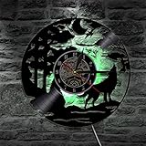 Wanduhr Aus Vinyl Schallplattenuhr Upcycling LED Wolf Familien Dekoration 3D Design-Uhr Wohnzimmer Schlafzimmer Restaurant Wand-Deko Schwarz Ø: 30