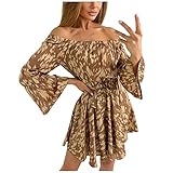 Damen Sommerkleid Lotus Hülle Böhmisch Kleider Trägerlos Kleid Floral Minikleid Lange Ärmel Strandkleid Tunika M