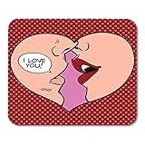 Mauspads Weißer Comic-Herzkuss Ich Liebe Dich Pop Retro-Stil Mann Und Frau Romantische Hochzeit Valentinstag Rote Mauspad Für Notizbücher, Desktop-Computer Mausmatten, Bü