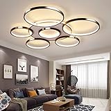 LED-Deckenleuchte Moderne Wohnzimmerlampe Kreativität 7-Ring Deckenlampe Braun Runde Kreis Schlafzimmer Kronleuchter,3000K-6500K Dimmbar Mit Fernbedienung Restaurant Dekoration Leuchtung,108W/Ø110CM