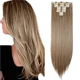 Clip in Extensions Haarverlängerung Haarteil 8 Tresssen wie Echthaar glatt Aschbraun Mix Bleichblond-1 58