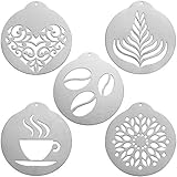 BESTonZON Barista Kaffee Schablonen Edelstahl Latte Art Schablonen Cappuccino Schablonen Vorlagen für Kaffee Dekorieren Cookie Vereisung Kuchen Cupcake Dekor 5 Stück