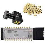 PremiumX Multischalter Set 5/24 Multiswitch Quattro LNB 56x F-Stecker, Satverteiler 1 SAT für 24 Teilnehmer HDTV FullHD 4K UHD 8