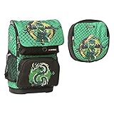 Lego Bags Schulranzen Set OPTIMO, 2 teilig, Ranzen nur 750 g, Schulset mit Lego NINJAGO Green Motiv, Büchertasche ca. 40 x 28 x 22 cm, Schultasche 16 Liter, Ranzenset mit Sportbeutel, Grü