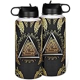 Wmeyiseyiy Wikinger Valknut Rune 32OZ Edelstahl Trinkflasche Isolierkanne Doppelwandige Vakuumisolierung Thermoskanne Wasserflasche Trinkflasche Sport Moderner Flasche für White 1000ml(32oz)