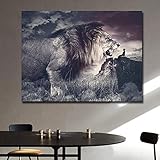 Kunstwerk Malerei 60x80 cm rahmenlose afrikanische Schwarz-Weiß-Wildtiere brüllender Löwe Poster und Drucke Malerei Bilder Wohnzimmer Dek