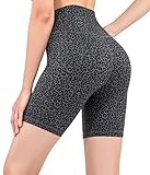 Leovqn Kurze Hose Damen High Waist Radlerhose Sporthose Gym Kurze mit Innentaschen - Grauer Leopard - M