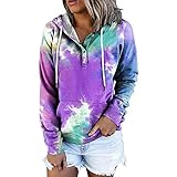 MRULIC Damen Sweatshirt Hoodie Kapuzenpullover Langarm Farbverlauf FrüHling Herbst Winter Langarmshirts Tops Pullover Mit Kapuze Sportswear Outwear(A9 Violett,M)