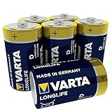 VARTA Longlife D Mono LR20 Batterie (6er Pack) Alkaline Batterien – Made in Germany – ideal für Fernbedienung Radio Wecker und U