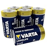 VARTA Longlife D Mono LR20 Batterie (6er Pack) Alkaline Batterien – Made in Germany – ideal für Fernbedienung Radio Wecker und U