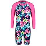 ZNYUNE Mädchen Einteiler Langarm Badeanzug Stoffdruck Kinder Schwimmanzug 337 NavyFlower 128/134