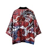 Tomwell Herren Japanischen Kimono Cardiqan Bademantel Morgenmantel Robe Dreiviertel-Ärmel Mit Lockerem Yin Yang und Drachen Drucken Unisex Lose Bluse Sommer Tops J L