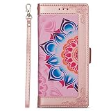 Miagon PU Leder Flip Hülle für Samsung Galaxy S6 Edge,Brieftasche Cover Blume Design Full Body Schutz Handyhülle mit Kartenfächer Standfunktion Handschlaufe,Roség