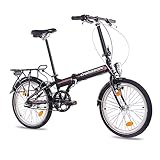 CHRISSON 20 Zoll Faltrad Klapprad - Foldrider 2.0 schwarz - Faltfahrrad für Herren und Damen - 20 Zoll klappbares Fahrrad mit 3 Gang Shimano Nexus Nabenschaltung - Folding City Bik