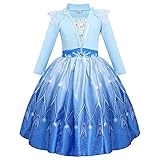 IMEKIS Mädchen Eiskönigin 2 ELSA Kleid Prinzessin Fancy Schneekönigin Geburtstag Cosplay Kostüm Rüschen Langarm Pailletten Spitze Tüllkleid für Halloween Weihnachts Karneval Hellblau 2-3 J