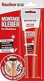 fischer Montage Kleber 80ml, 1x universeller Montagekleber, 80ml, Innen- und Außenbereich, Wasserbeständig, ganz ohne Werkzeug - 545864