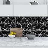 Fliesenaufkleber Schwarzer Marmor Mosaikfliesen Selbstklebend Tapete Folie für Backsplash Fliesen Küchenrückwand Hart Badezimmer Bad Küche Deko Fliesenfolie2P,30cm x 60