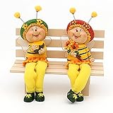 2 Stück Bienen Kantensitzer Figuren aus Polyresin 2-Fach Sortiert ca 19cm x 7cm x 5 cm und Holz Dekobank, Natur ca 17 x 8 x 11 cm, B