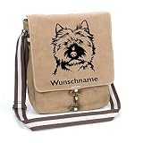 Cairn Terrier Canvas Schultertasche Umhängetasche Tasche mit Hundemotiv und Namen personalisiert (Motiv 2)