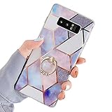 Uposao Kompatibel mit Samsung Galaxy Note 8 Hülle mit 360 Grad Ring Ständer Glitzer Bling Strass Glänzend Mädchen Männer TPU Silikon Marmor Muster Handyhülle Schutzhülle Tasche Case,L