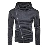 PRJN Herbst und Winter Neue Herren Fleece Kragen Diagonale Reißverschluss Kapuze Langarm T-Shirt Herren Fleece Kragen Diagonale Vollreißverschluss Reine Farbe einfach lässig Winddicht Bequeme H