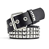 IOOI 3 Reihen Pyramid Nietengürtel, Studded Gürtel Black Belt schwarz Basics Silber Nieten Metall Gürtel für Jeans, Hosen, Gothic, Punk, Rockw